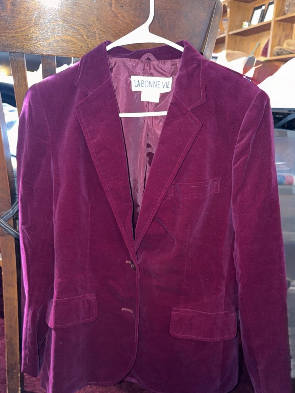 Vintage 80/90s Women's Velvet Blazer - Burgundy - Picture 4 of 7